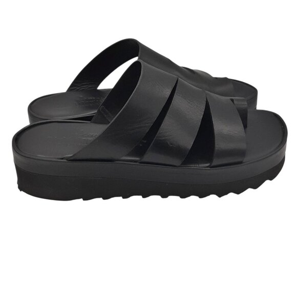 Right Bank Shoe Co. Black Leather Platform Slide Sandals SZ 7.5 - Picture 1 of 11